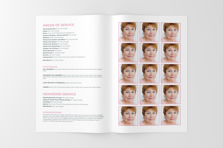 Red and Pink Floral Funeral Program Template 4-Page Small
