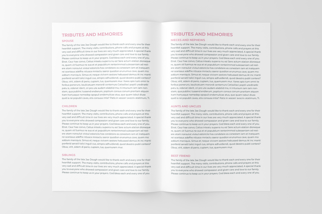 Red and Pink Floral Funeral Program Template 8-Page Small